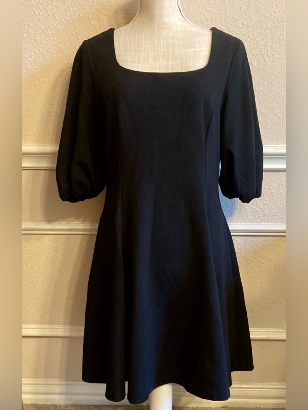 kate spade Ponte Puff-Sleeve Black Dress, sz L